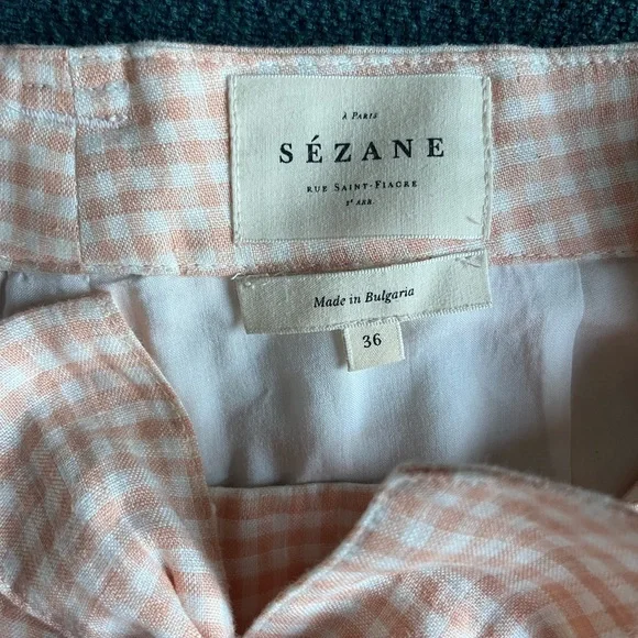 Sezane Lucas Peach Gingham Shorts - Picture 3 of 5